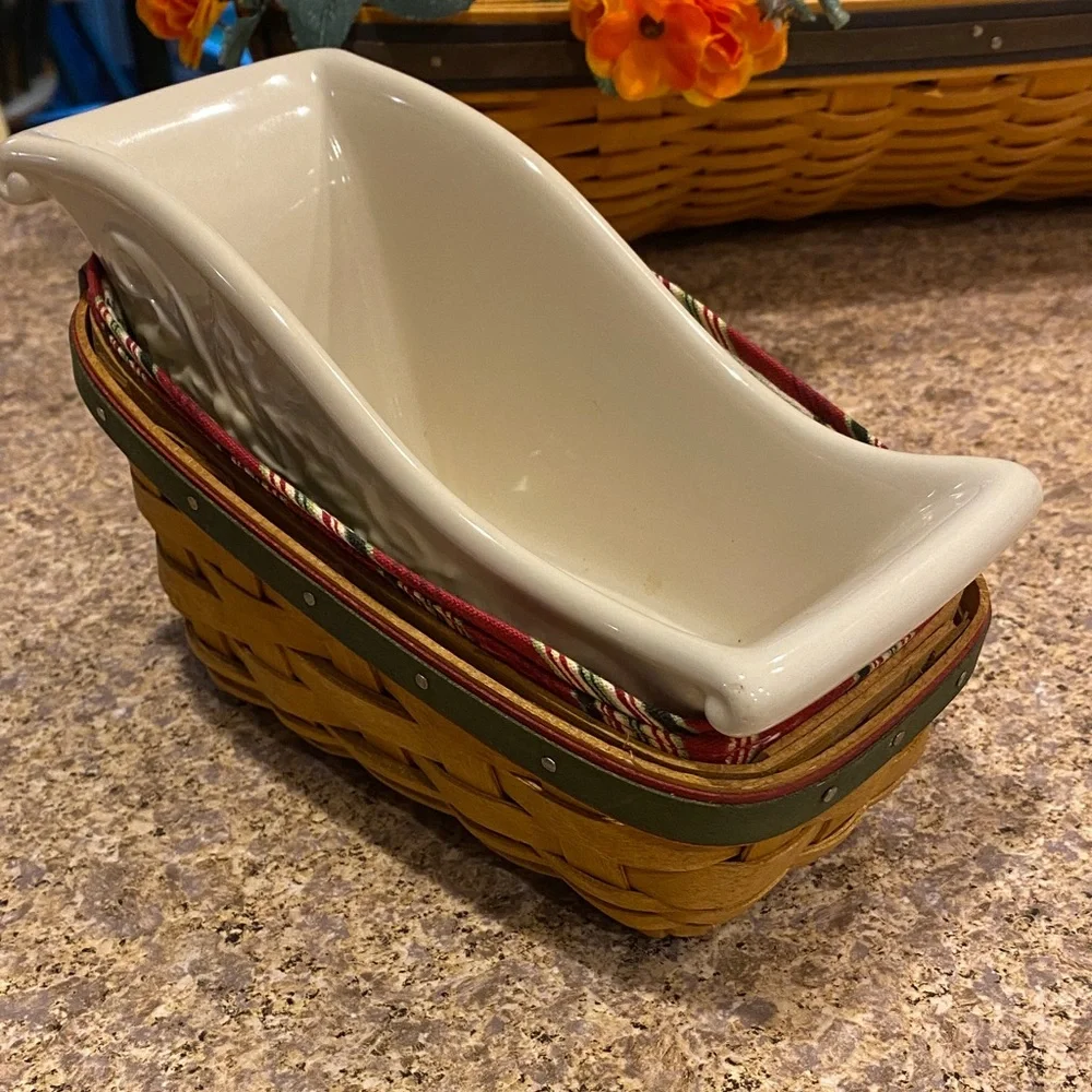 Longaberger Sleigh Basket Liner Protector Ivory Nature’s Garland Dish Christmas